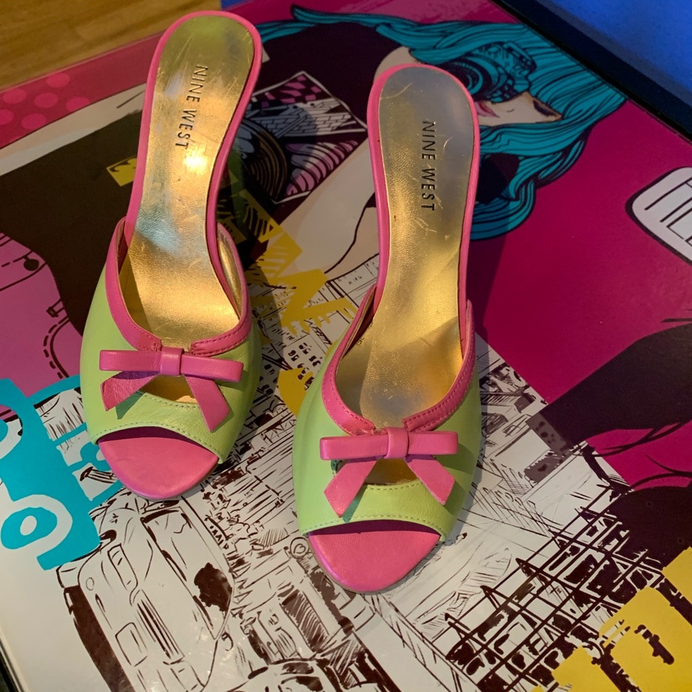 Nine West Women's Pink and Green Open-Toe Heels
